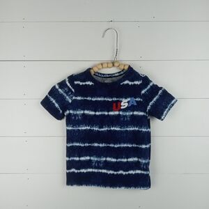 Old Navy boys size 3T blue with white tie dye stripe USA tshirt crewneck